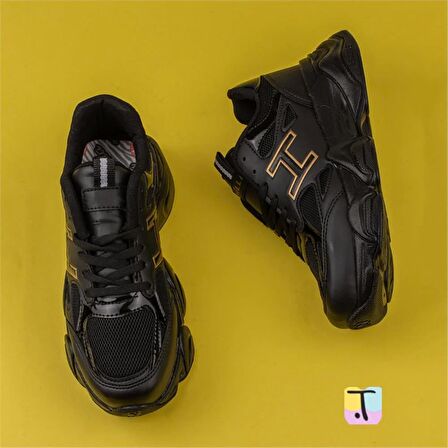 Trend Adımlar Siyah Handa Kadın Bağcıklı Kalın Taban Sneaker