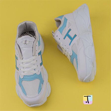 Trend Adımlar Mavi Handa Kadın Bağcıklı Kalın Taban Sneaker