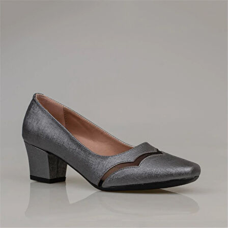 Trend Adımlar Gümüş Özel Üretim Kesik Burun Kadın Klasik Ayakkabı