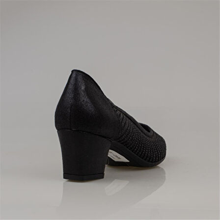 Trend Adımlar Siyah Saten Taşlı Kadın Özel Üretim Klasik Ayakkabı