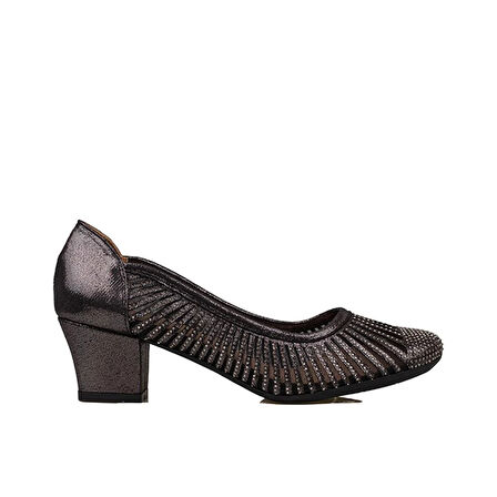 Trend Adımlar Platin Saten Taşlı Kadın Özel Üretim Klasik Ayakkabı