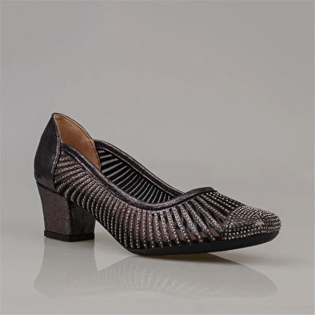 Trend Adımlar Platin Saten Taşlı Kadın Özel Üretim Klasik Ayakkabı