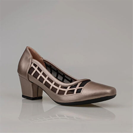 Trend Adımlar Gold Özel Üretim Kadın Parlak Desen Klasik Ayakkabı