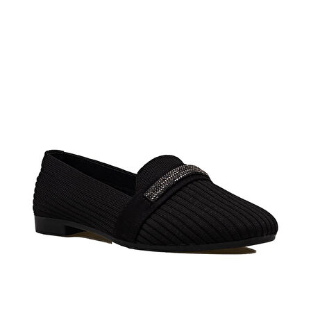 Trend Adımlar Siyah Triko Taş İşlemeli Kadın Babet