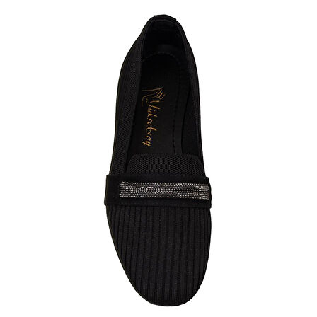 Trend Adımlar Siyah Triko Taş İşlemeli Kadın Babet