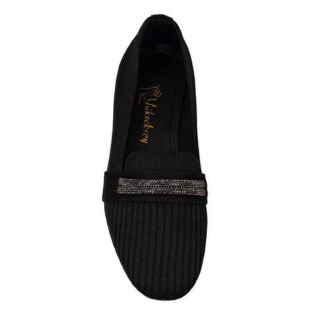 Trend Adımlar Siyah Triko Taş İşlemeli Kadın Babet