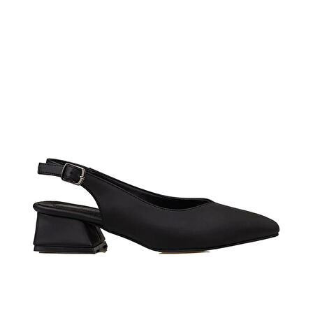 Trend Adımlar Siyah Satin Glow Kadın Sivri Burun Arkası Açık Ayakkabı