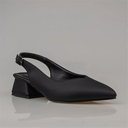 Trend Adımlar Siyah Satin Glow Kadın Sivri Burun Arkası Açık Ayakkabı