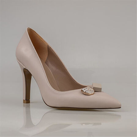 Trend Adımlar Krem Elegansia Kadın İnce Topuklu Klasik Ayakkabı