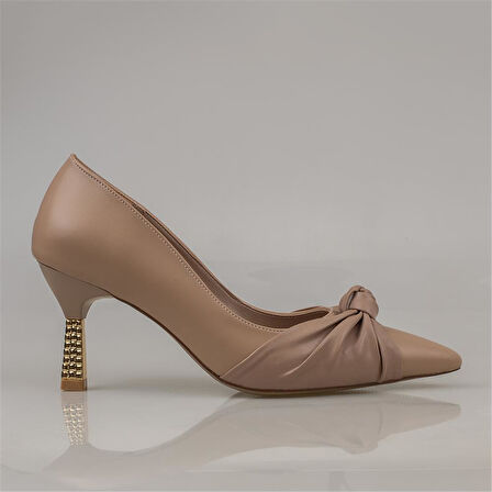 Trend Adımlar Kahverengi Chic Fol Kadın Büzgülü Sivri Burun Klasik Ayakkabı