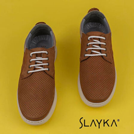 Slayka Taba Hakiki Nubuk Deri Bağcıklı Gündelik Ayakkabı