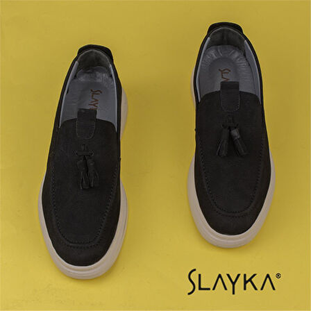Slayka Siyah Hakiki Nubuk Deri Erkek Günlük Corcik Ayakkabı