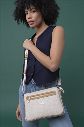 Benetton Bej Eskitme Monogram Kadın Çapraz Çanta BNT 1276