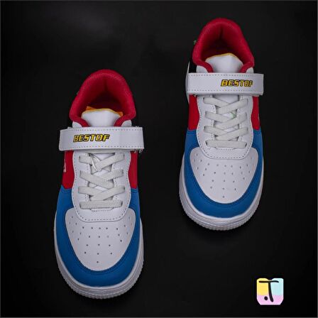 Trend Adımlar Saks Mavi Suni Deri Mevsimlik Filet Unisex Çocuk Sneaker