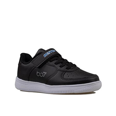 Trend Adımlar Siyah Suni Deri Mevsimlik Filet Unisex Çocuk Sneaker