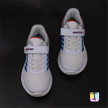 Trend Adımlar Beyaz Memory Foam Tabanlı Erkek Çocuk Sneaker