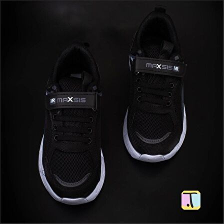 Trend Adımlar Siyah Cırt Cırtlı Unisex Çocuk Spor Ayakkabı