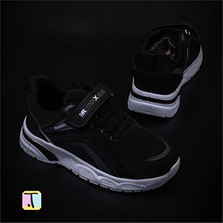 Trend Adımlar Siyah Cırt Cırtlı Unisex Çocuk Spor Ayakkabı