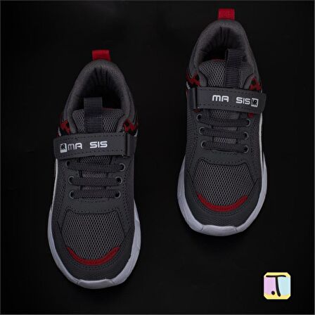 Trend Adımlar Kırmızı Cırt Cırtlı Unisex Çocuk Spor Ayakkabı