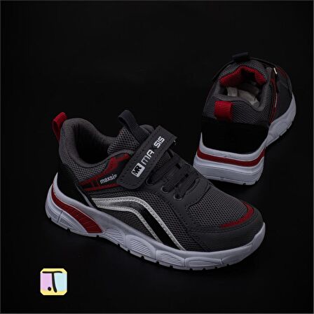 Trend Adımlar Kırmızı Cırt Cırtlı Unisex Çocuk Spor Ayakkabı