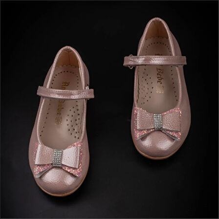 Trend Adımlar Pembe Fiyonklu Parlak Kız Çocuk Babet