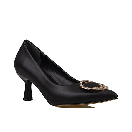 Trend Adımlar Siyah Taş İşlemeli Kadın Klasik Ayakkabı