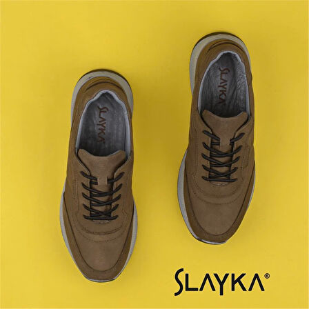 Slayka Haki Brand Nubuk Deri Comfort Casual Erkek Ayakkabı