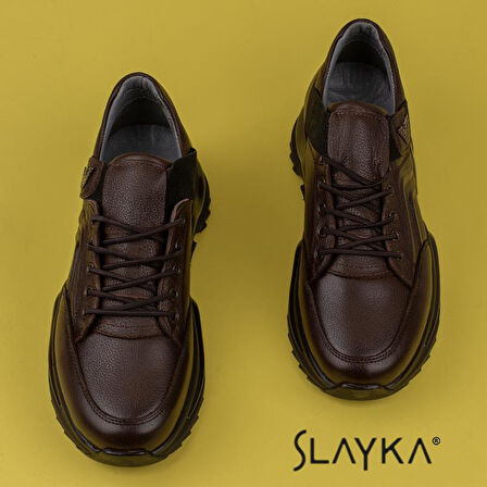 Slayka Kahverengi Posh Lastikli Erkek Hakiki Deri Casual Ayakkabı