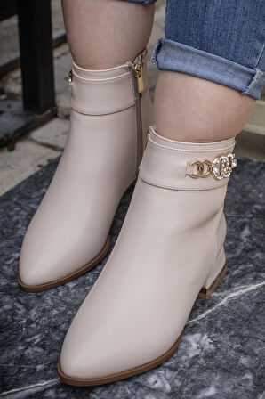 Trend Adımlar Krem Pearl Kadın Klasik Bot