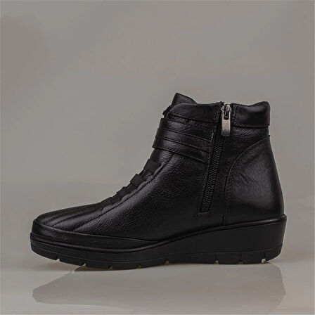 Muya Siyah Theon Kadın Hakiki Deri Lastikli Bot