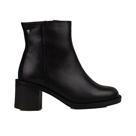 Muya Siyah Hakiki Deri Kalın Topuk Kadın Klasik Bot