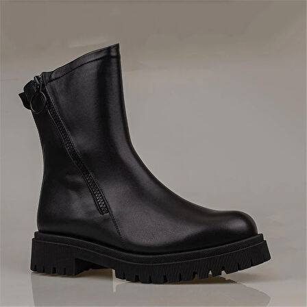 Muya Siyah Hakiki Deri Fermuar Detaylı Hakiki Deri Bot