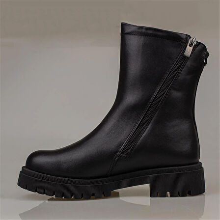 Muya Siyah Hakiki Deri Fermuar Detaylı Hakiki Deri Bot