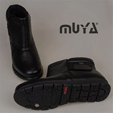 Muya Siyah Hakiki Deri 6 Noktalı Ortopedik Cırtlı Anne Botu