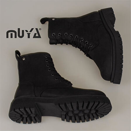 Muya Siyah Kadın Hakiki Nubuk Deri Casual Postal Bot