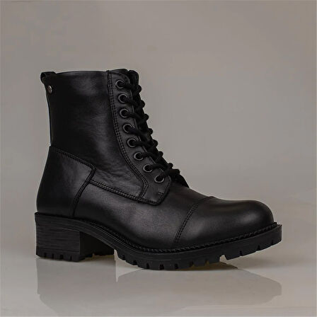 Muya Siyah Kadın Hakiki Deri Postal Bot