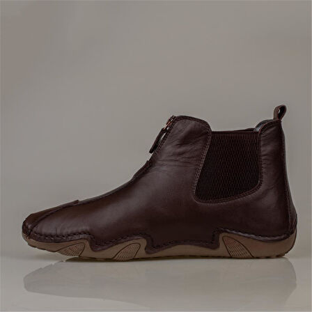 Slayka Kahverengi Flexible Erkek Hakiki Deri Esnek Kauçuk Bot