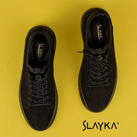 Slayka Siyah Flex Hakiki Nubuk Deri Erkek Casual Ayakkabı
