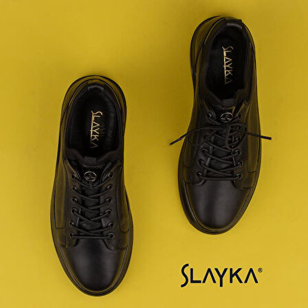 Slayka Siyah Flex Hakiki Deri Erkek Casual Ayakkabı