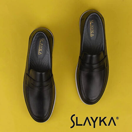 Slayka Siyah Elite Hakiki Deri Erkek Casual Ayakkabı