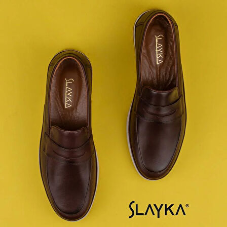 Slayka Kahverengi Elite Hakiki Deri Erkek Casual Ayakkabı
