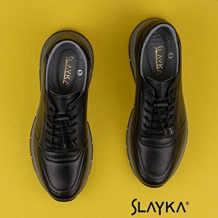 Slayka Siyah AeroFlex Hakiki Deri Erkek Casual Ayakkabı
