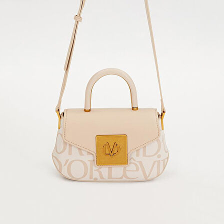 Levidor Krem Lisans Baskılı Kadın Casual El Çantası