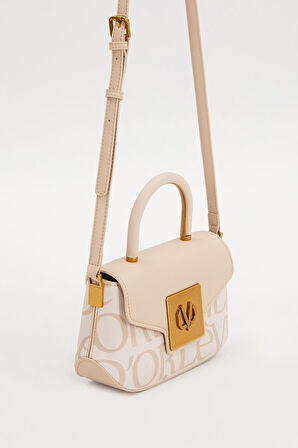 Levidor Krem Lisans Baskılı Kadın Casual El Çantası