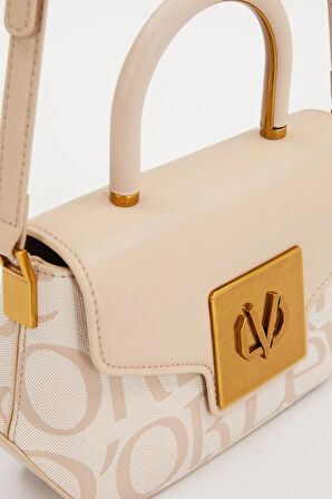 Levidor Krem Lisans Baskılı Kadın Casual El Çantası