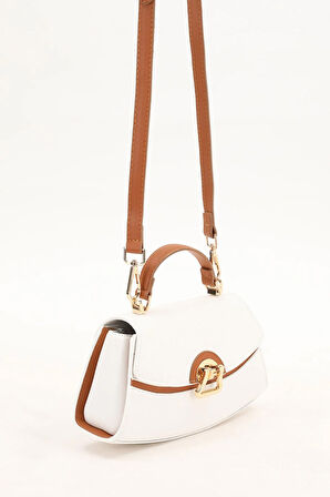 Levidor Beyaz Camel Oval Kadın El Çantası