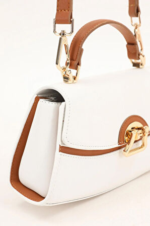 Levidor Beyaz Camel Oval Kadın El Çantası