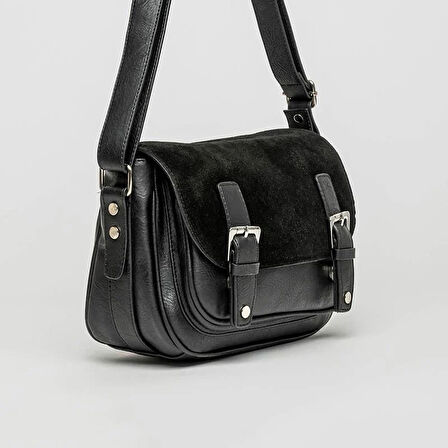 Jacquline Siyah Nyks Kadın Hakiki Nubuk Deri Çapraz Çanta