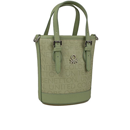 Benetton Haki Monogram Eskitme Kadın Küçük El Çantası BNT 1329