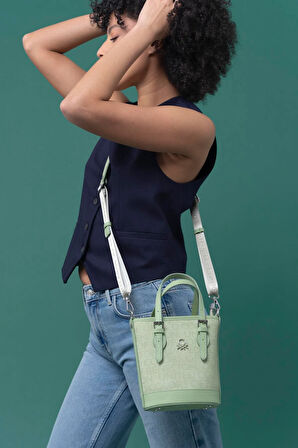 Benetton Haki Monogram Eskitme Kadın Küçük El Çantası BNT 1329